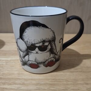 Williams Sonoma White Ceramic Mug with Black Handle and Red Accent